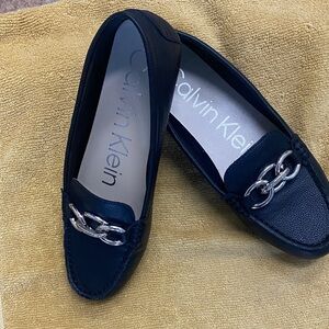 Calvin Klein Black Loafers with Silver Chain Detail